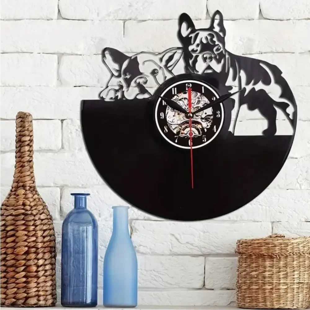 NEW‎ Boston Terriers French Bulldogs Vinyl Record Album Carved Clock Dog Puppy